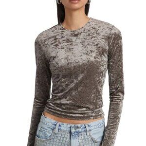 Frame Velvet Long Sleeve Top Dusk Mauve Pink S Luxury Stretch